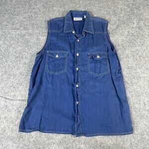 Go Linen Top Womens 3 US Large 100% Linen Blue Button Down Lightweight Lagonlook